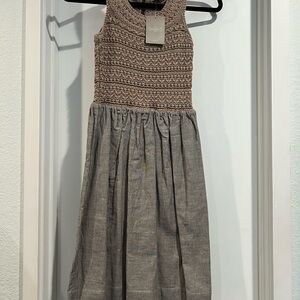 Anthropologie Tan Crochet and Gray Striped Women’s Dress